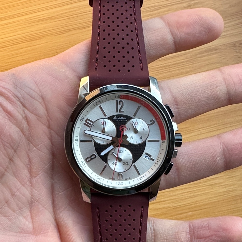 KOLBER Swiss made Chrono Men's Burgundy Watch with Silver Accents